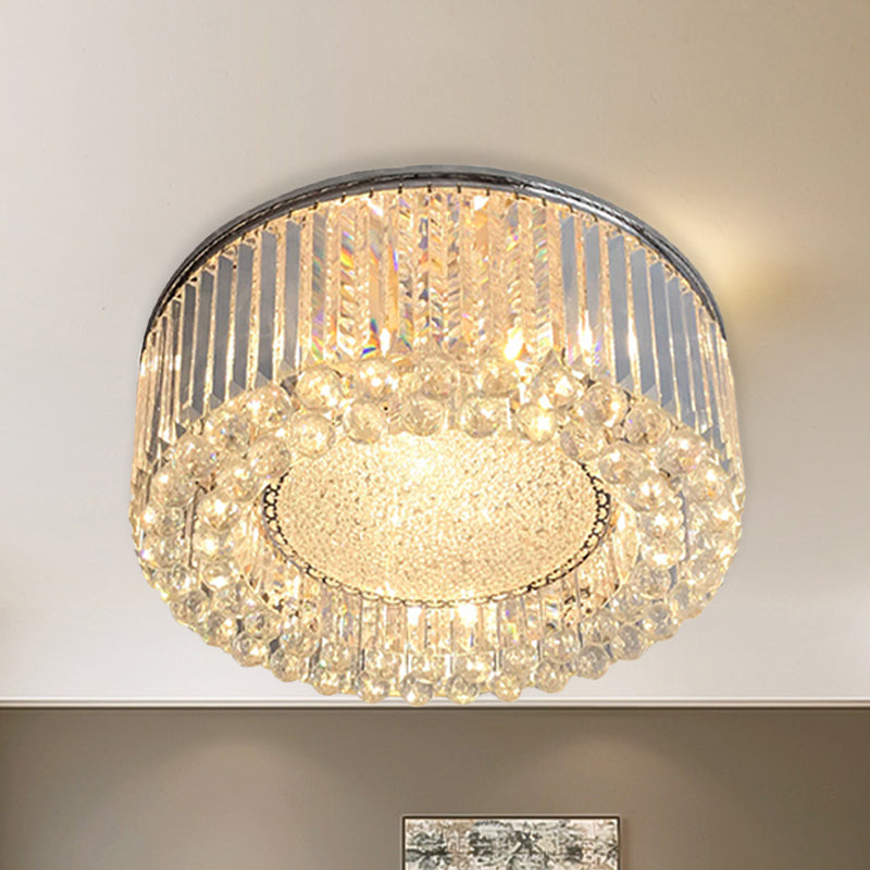 Modern Drum Ceiling Flush Mount Crystal Light - 5-Bulb Silver Flush Mount with Minimalist Design