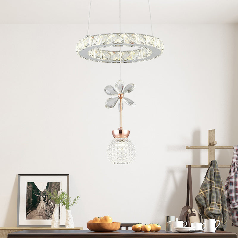 Modern Clear Crystal Glass Pendant Light Kit with LED, Ideal for Dining Room and Living Areas