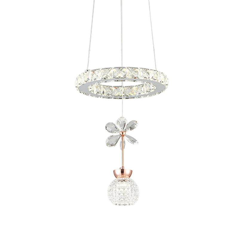 Modern Crystal Glass Led Pendant Light Kit For Dining Room With Hoop Shelf