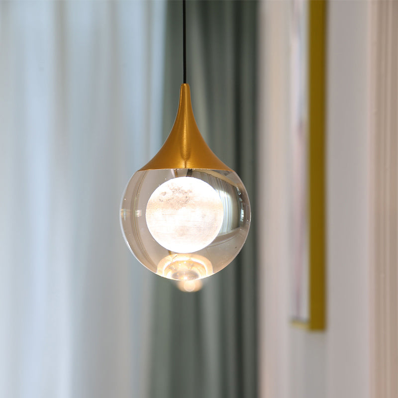 Minimalist Crystal Glass Led Pendant Light With Gold Finish - Multiple Shapes Available / D