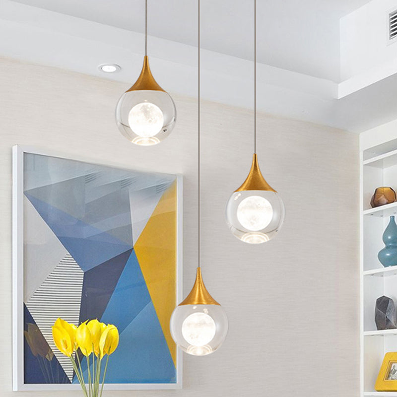 Minimalist Crystal Glass Led Pendant Light With Gold Finish - Multiple Shapes Available