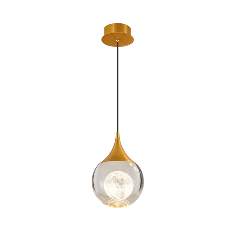 Minimalist Crystal Glass LED Gold Pendant Light - Orb/Teardrop/Arc Shape