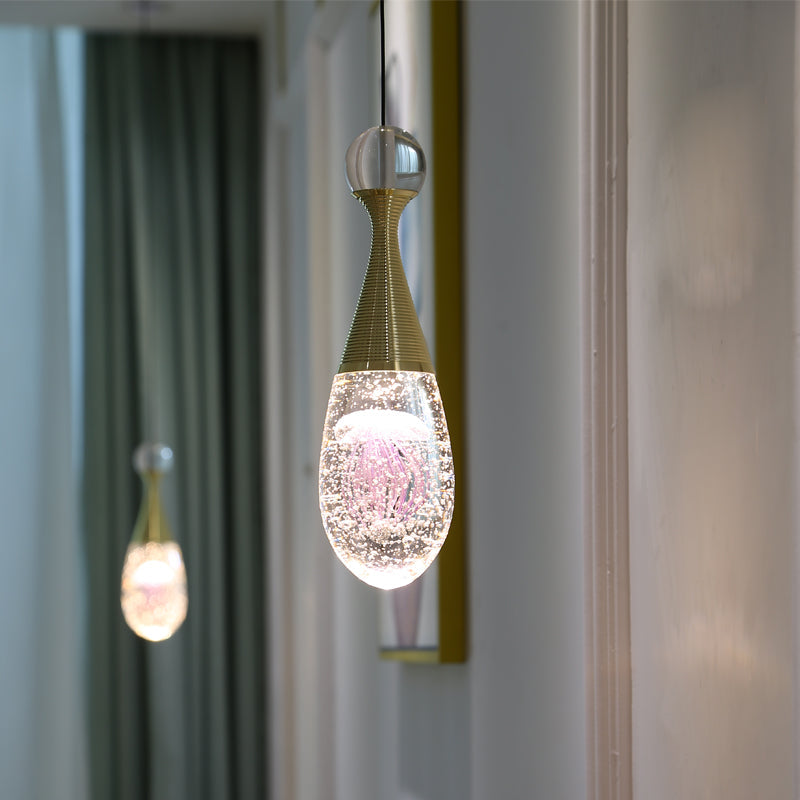 Minimalist Crystal Glass LED Gold Pendant Light - Orb/Teardrop/Arc Shape