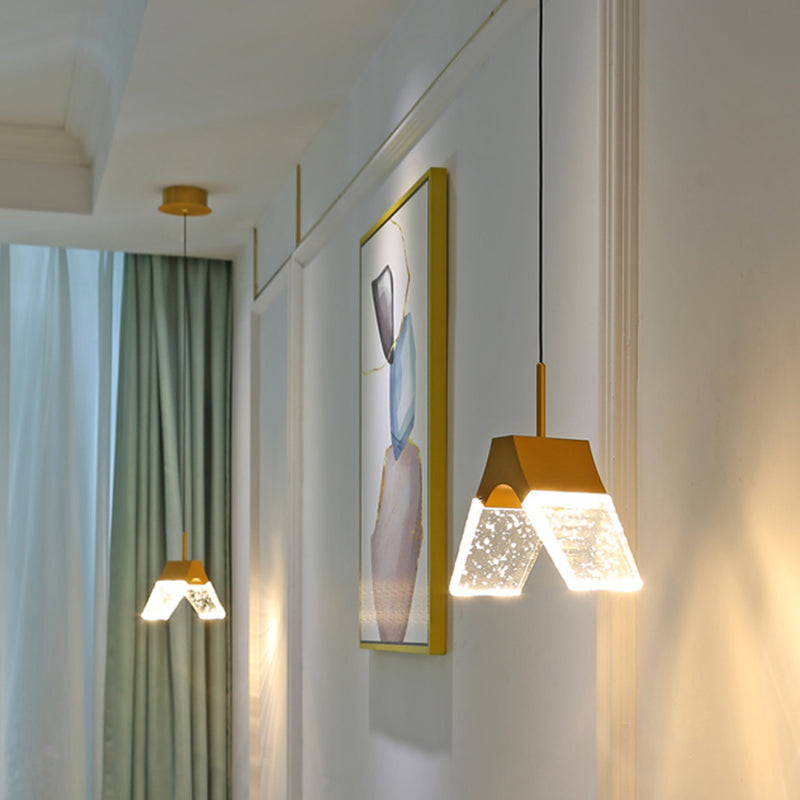Minimalist Crystal Glass Led Pendant Light With Gold Finish - Multiple Shapes Available