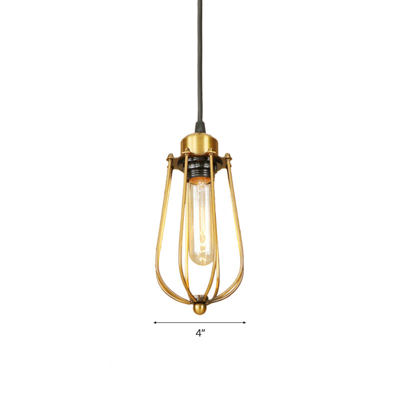 Vintage Brass Wire Guard Ceiling Light Pendant - Retro Metallic Design for Living Room