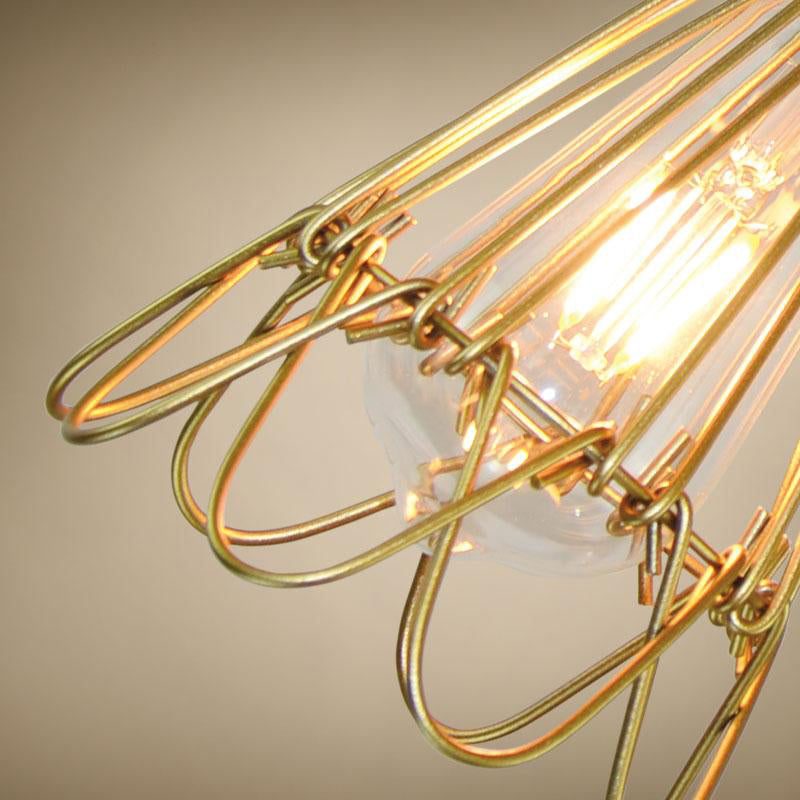 Vintage Brass Wire Frame Pendant Lamp w/ Ruffled Edge - Metallic 1-Light Hanging Light for Living Room