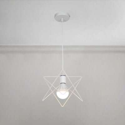 Vintage Pendant Light with Wire Frame, Star Shade & White Finish - Bedroom Suspension Lighting