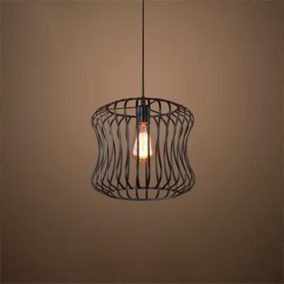 Vintage Metallic Wire Guard Ceiling Light in Matte Black - 1 Head Suspension for Living Room