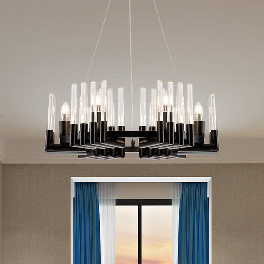 Minimal 6-Light Black Crystal Candelabra Chandelier: Elegant Hanging Lamp For Dining Room