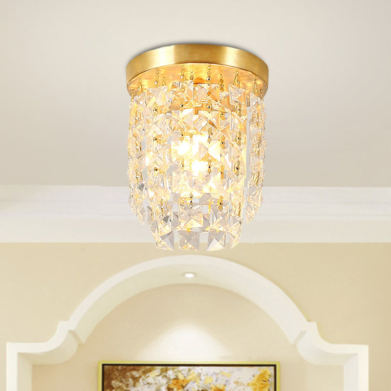 Brass Flush Light with Clear Crystal Shade for Hallway - Simplicity Design