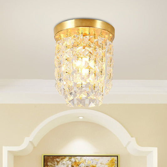 Brass Flush Light with Clear Crystal Shade for Hallway - Simplicity Design