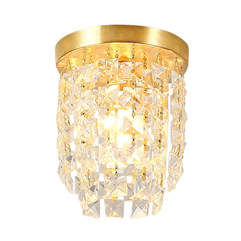 Brass Flush Light with Clear Crystal Shade for Hallway - Simplicity Design