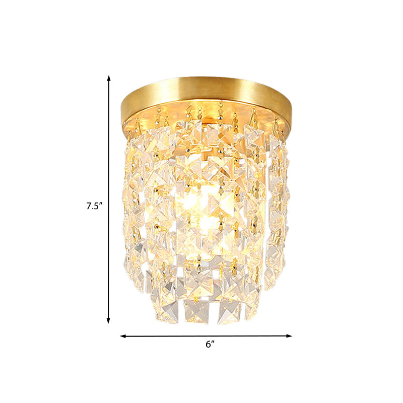 Brass Flush Light with Clear Crystal Shade for Hallway - Simplicity Design
