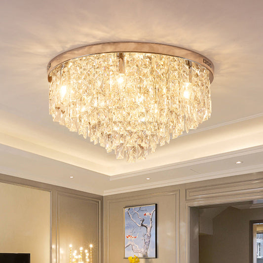 Minimalist Gold Flush Mount Crystal Ceiling Lamp - 12 Heads, Clear Layered Design for Living Room