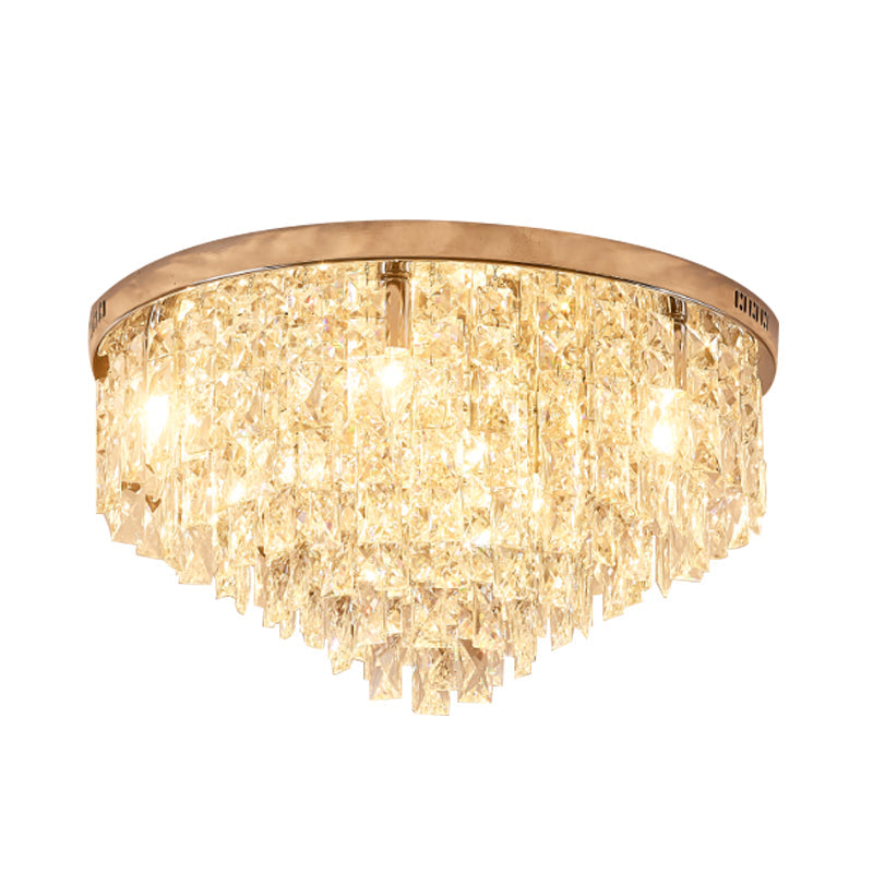 Minimalist Gold Flush Mount Crystal Ceiling Lamp - 12 Heads, Clear Layered Design for Living Room