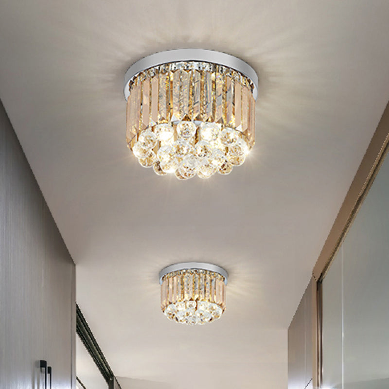 Minimal Round Crystal Orb Flush Mount Light with 4-Head Design in Chrome - Close to Ceiling Lighting