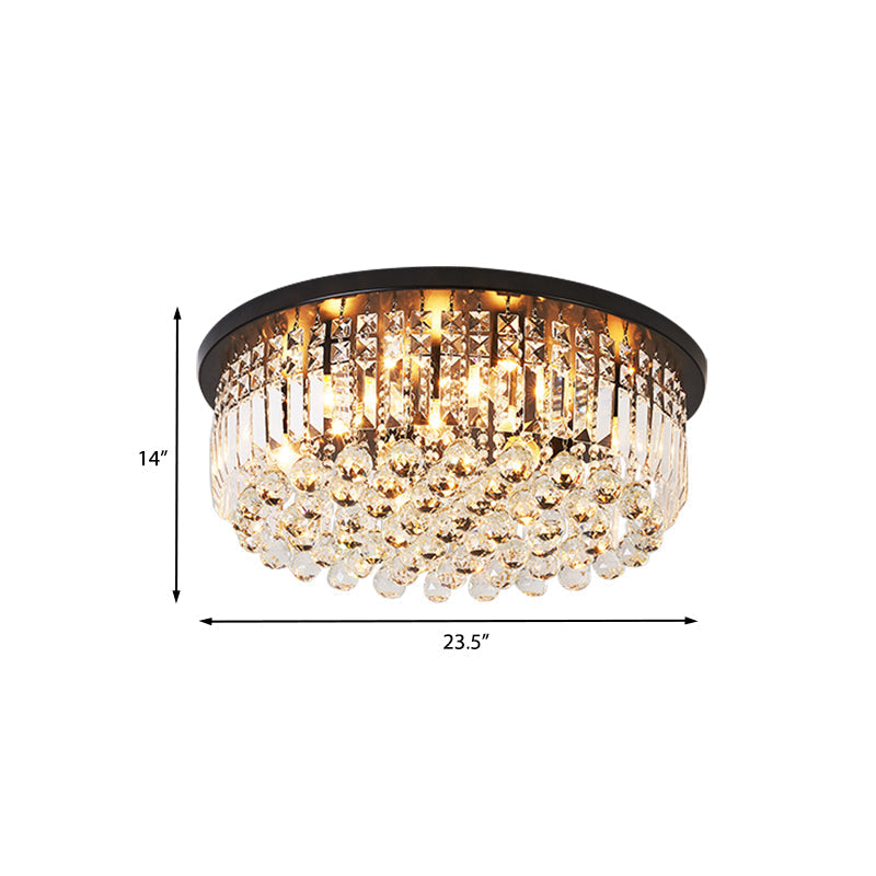 Contemporary Black Crystal Cascade Ceiling Light for Bedroom - 9-Light Flush Mounted Fixture
