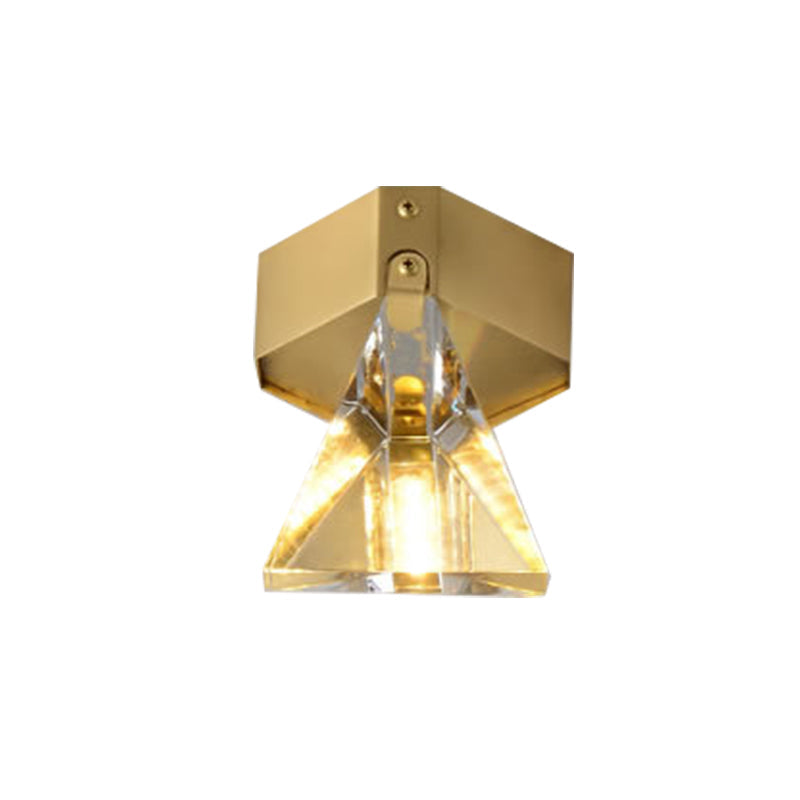 Faceted Crystal Flush Mount Ceiling Light Fixture - Minimalist LED Brass Finish Lighting
