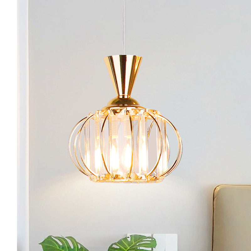 Modern Hanging Lamp Kit: Metallic Pendant Light with Crystal Drum Shade in Black/Gold - Perfect for Bedrooms