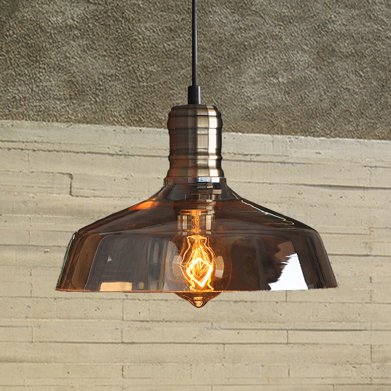 Retro Vintage Amber Glass Barn Pendant Light For Living Room - Brass Finish