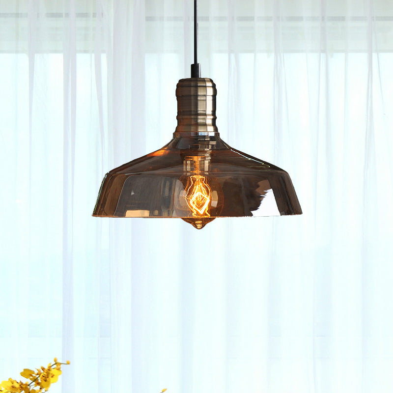 Retro Vintage Amber Glass Barn Pendant Light For Living Room - Brass Finish
