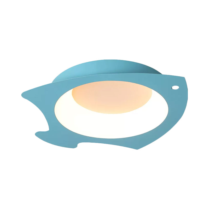 Blue Fish Flush Mount LED Ceiling Light for Kids Bedroom - Cartoon Style with Warm/White Light