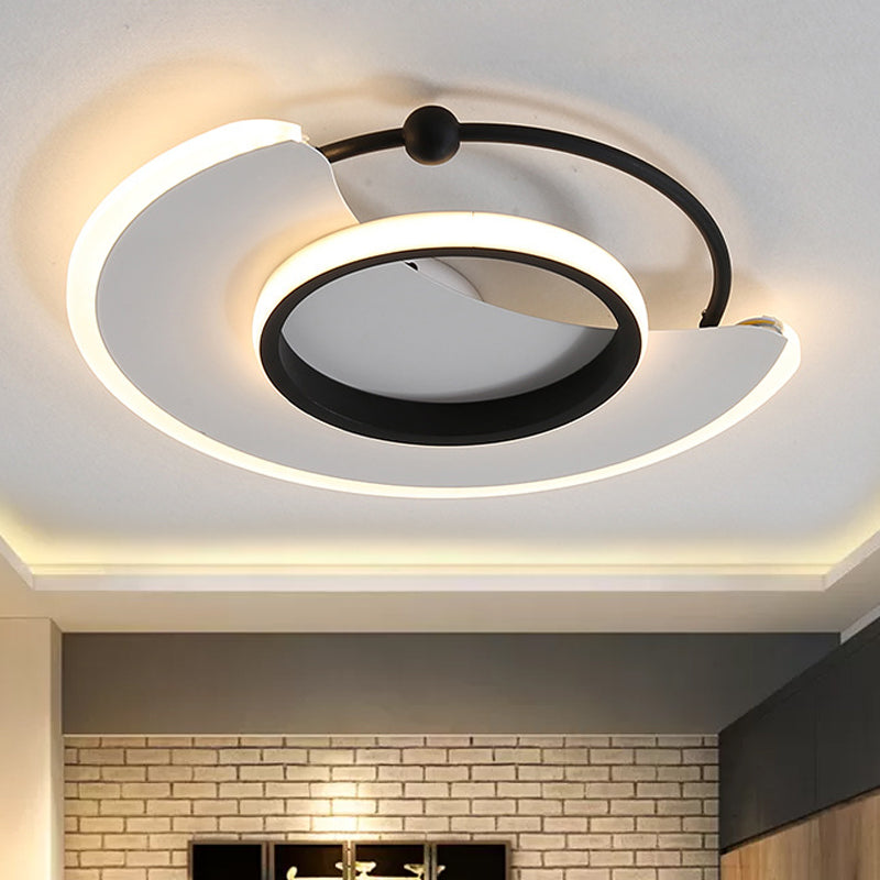 Modern LED Moon-Shaped White Flushmount Ceiling Light for Bedroom