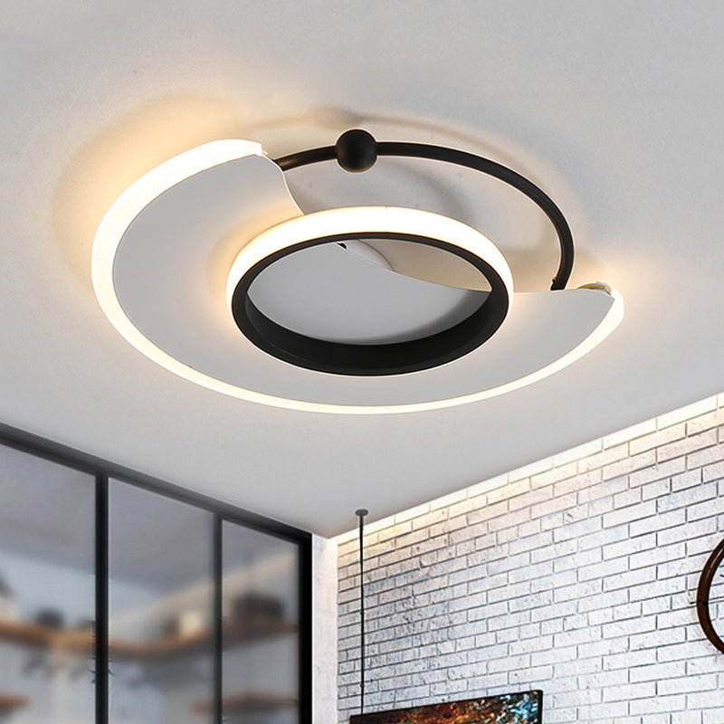 Modern LED Moon-Shaped White Flushmount Ceiling Light for Bedroom
