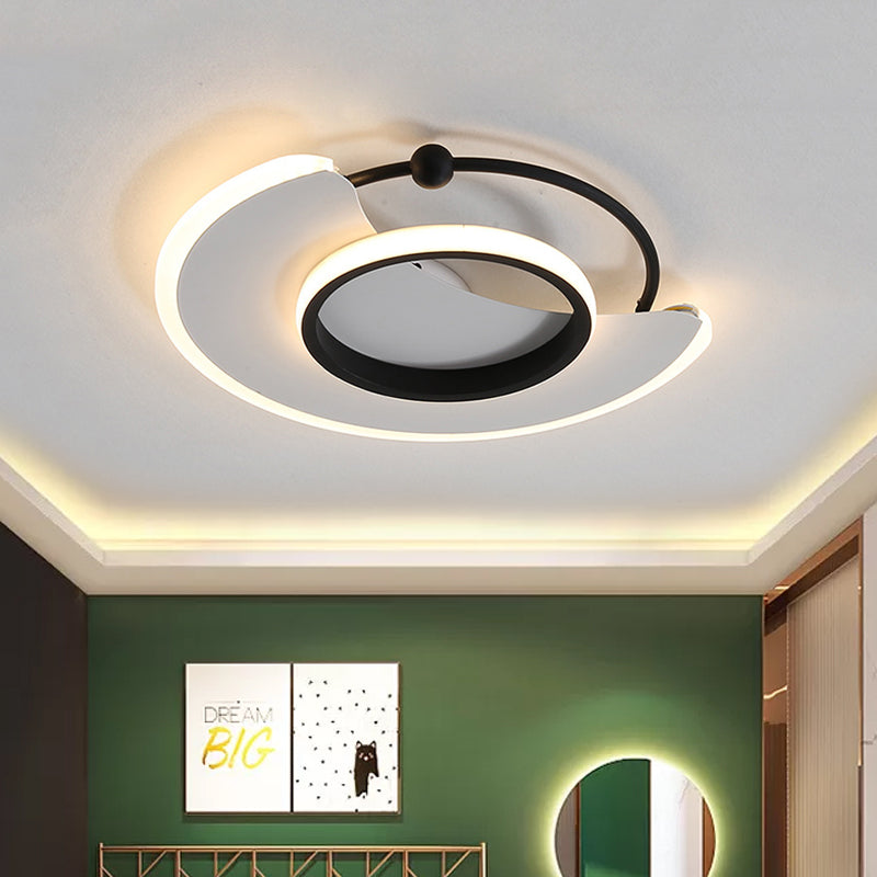 Modern LED Moon-Shaped White Flushmount Ceiling Light for Bedroom
