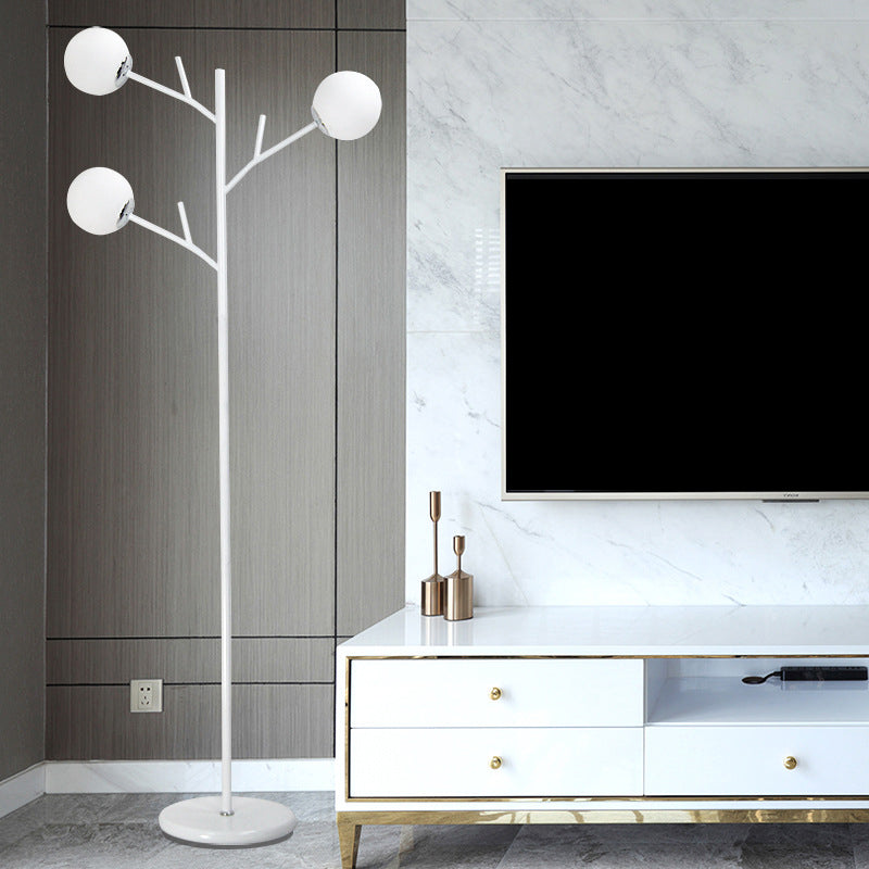 Contemporary Metal Floor Lamp - Tree-Like Design With 3 Bulbs Black/White Bedroom Lighting White