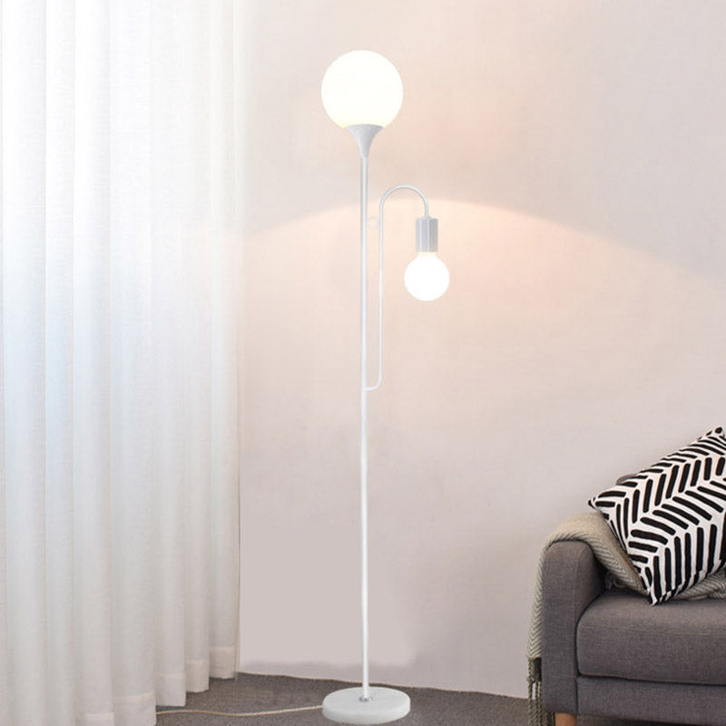 Sleek Glass Ball Standing Lamp: Modern 2-Head Bedroom Reading Light With Curved Arm In Black/White