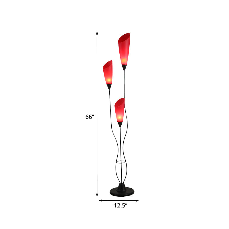 Metallic Red Torchiere Floor Reading Lamp With 3 Adjustable Heads - Perfect For Living Rooms