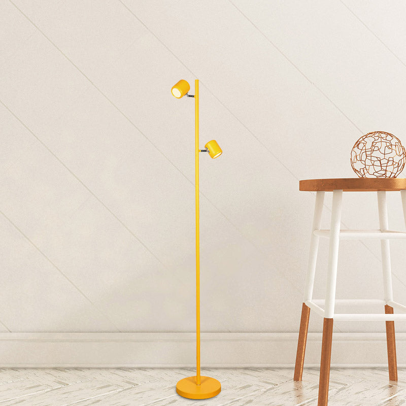 Macaron Metallic Led Cylinder Floor Lamp For Study Room White/Pink/Green Yellow