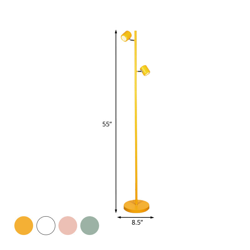 Macaron Metallic Led Cylinder Floor Lamp For Study Room White/Pink/Green