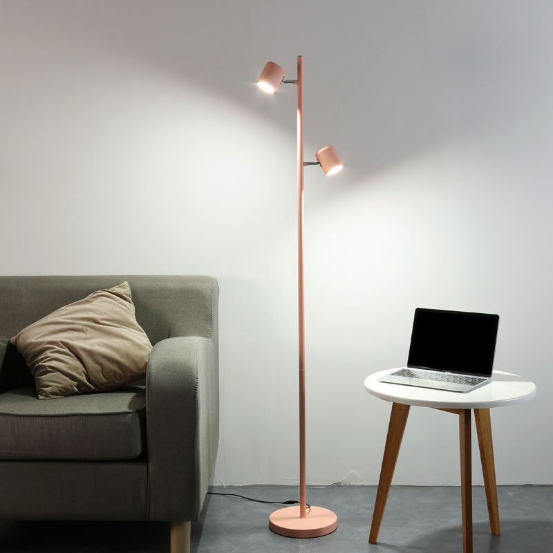 Macaron Metallic Led Cylinder Floor Lamp For Study Room White/Pink/Green