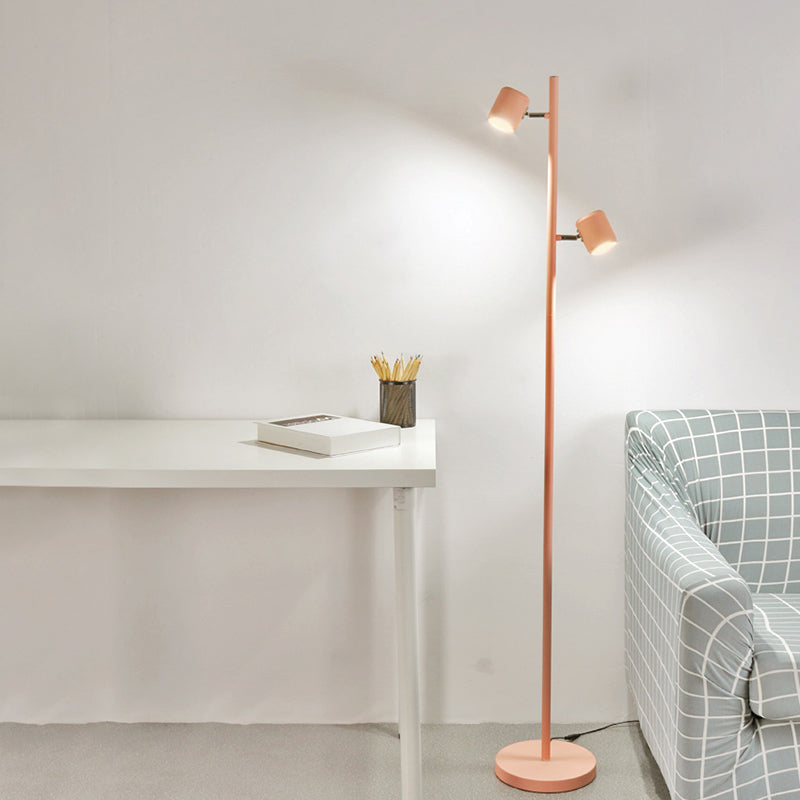 Macaron Metallic Led Cylinder Floor Lamp For Study Room White/Pink/Green