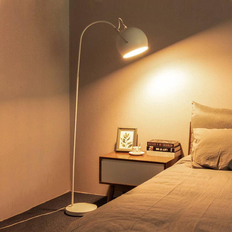 Minimalist Metal Dome Shade Floor Lamp With Arc Arm - Single Head Bedroom Light In White/Black