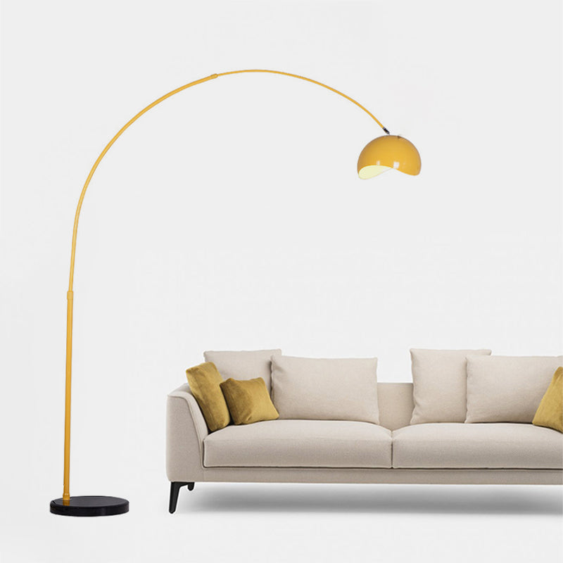Modern Metal Fishing Rod Floor Lamp With Dome Shade (Black/Yellow)