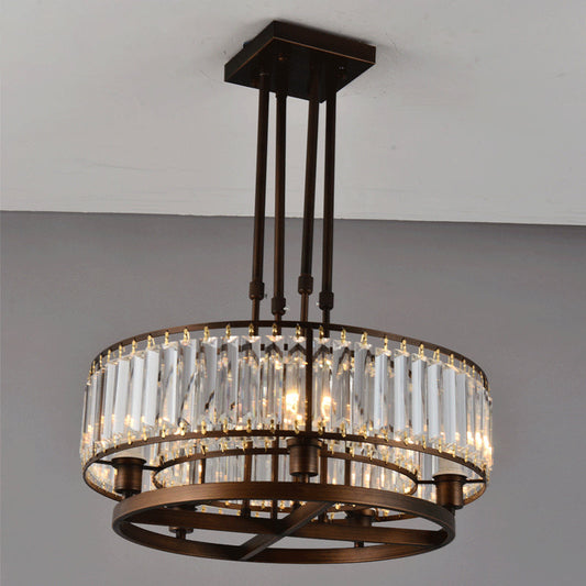 Sleek Crystal Rectangle 5-Light Coffee Ceiling Fixture - Round Semi Flush Mount for Modern Décor