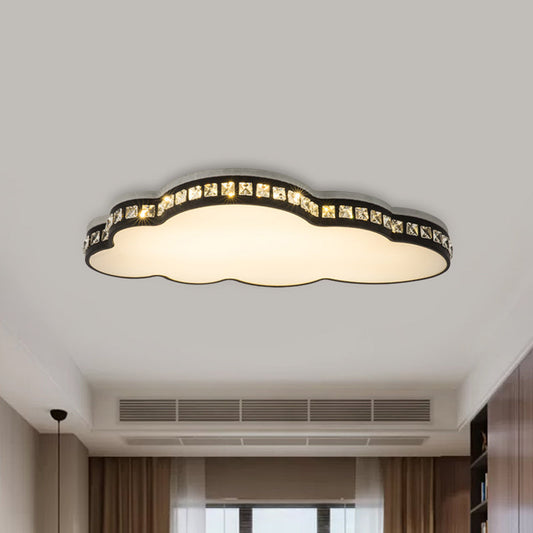 Minimalist Black LED Cloud Shape Flush Mount with Faceted Crystal for Bedroom
