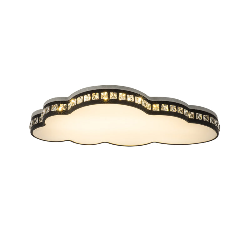 Minimalist Black LED Cloud Shape Flush Mount with Faceted Crystal for Bedroom