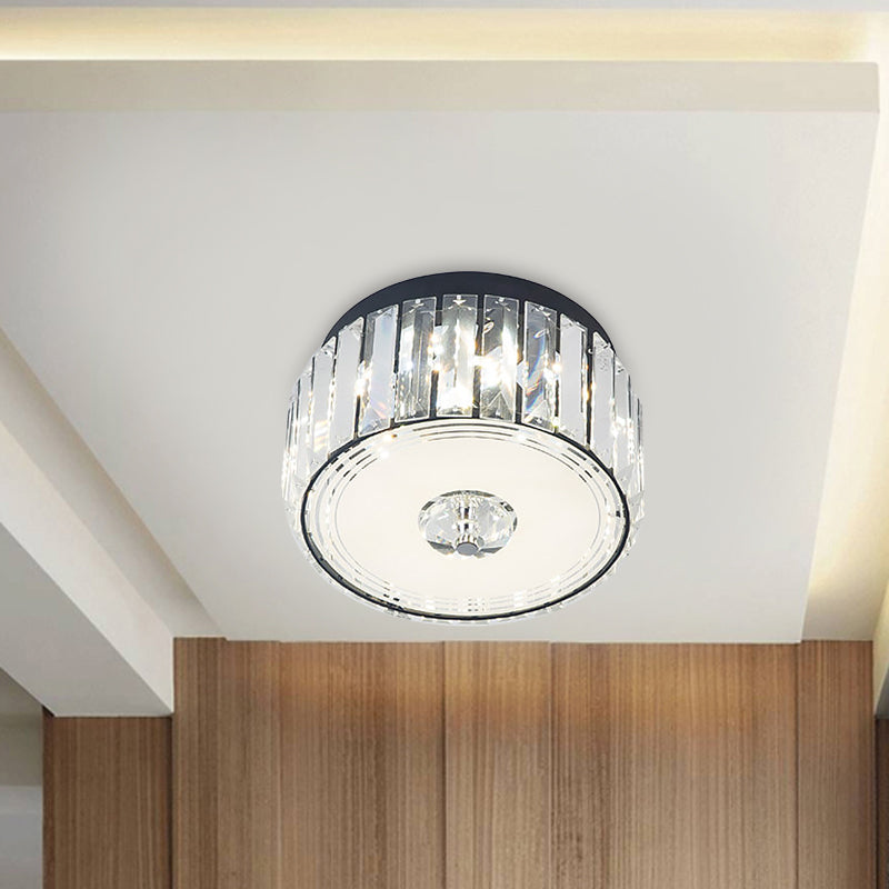 Minimalist Cylinder Crystal LED Ceiling Flush Light for Balcony – Clear Rectangle-Cut Design