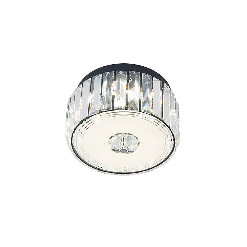 Minimalist Cylinder Crystal LED Ceiling Flush Light for Balcony – Clear Rectangle-Cut Design