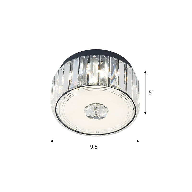 Minimalist Cylinder Crystal LED Ceiling Flush Light for Balcony – Clear Rectangle-Cut Design