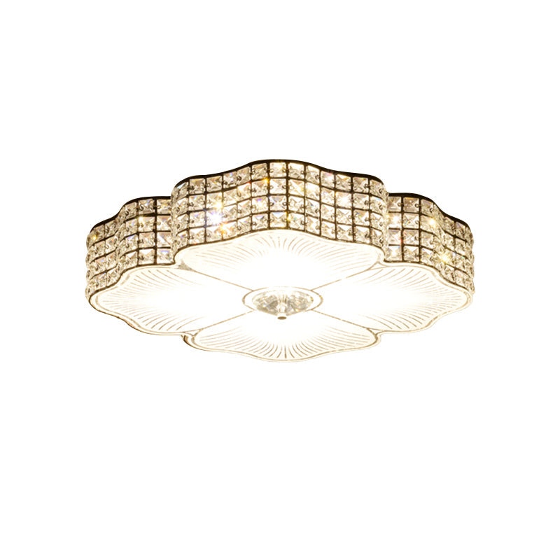 LED Ceiling Flush Light: Contemporary Crystal-Encrusted Shade with Black Flower Design