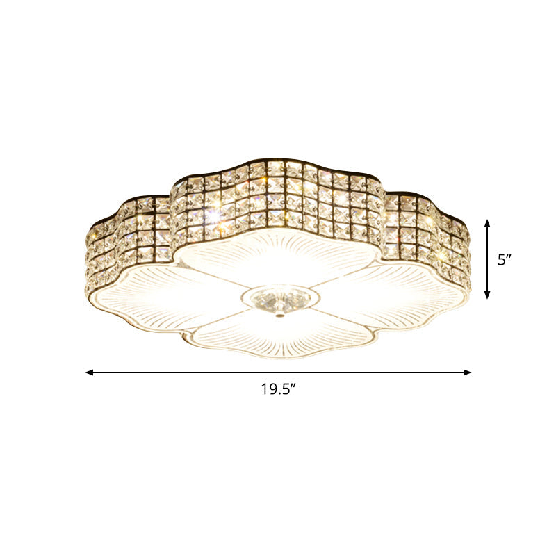 LED Ceiling Flush Light: Contemporary Crystal-Encrusted Shade with Black Flower Design