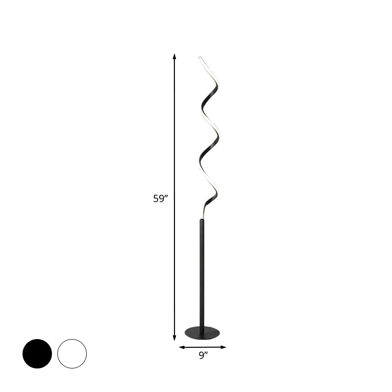 Modern Spiral Floor Reading Lamp With Metal Led Light For Bedroom - Black/White