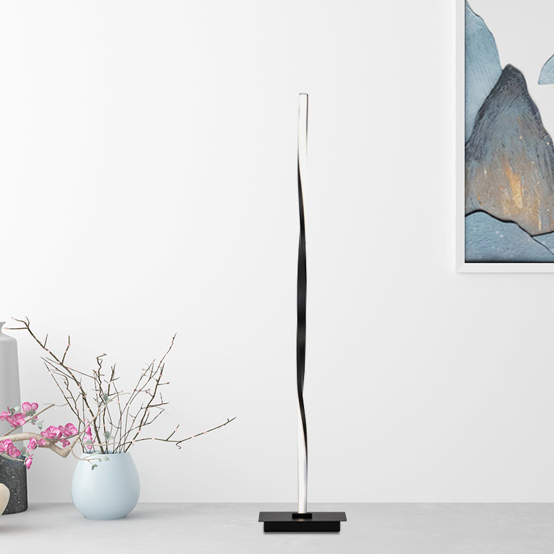 Minimalist Metallic Spiral Line Floor Reading Lamp - Black/Silver Led Stand Up Lighting In