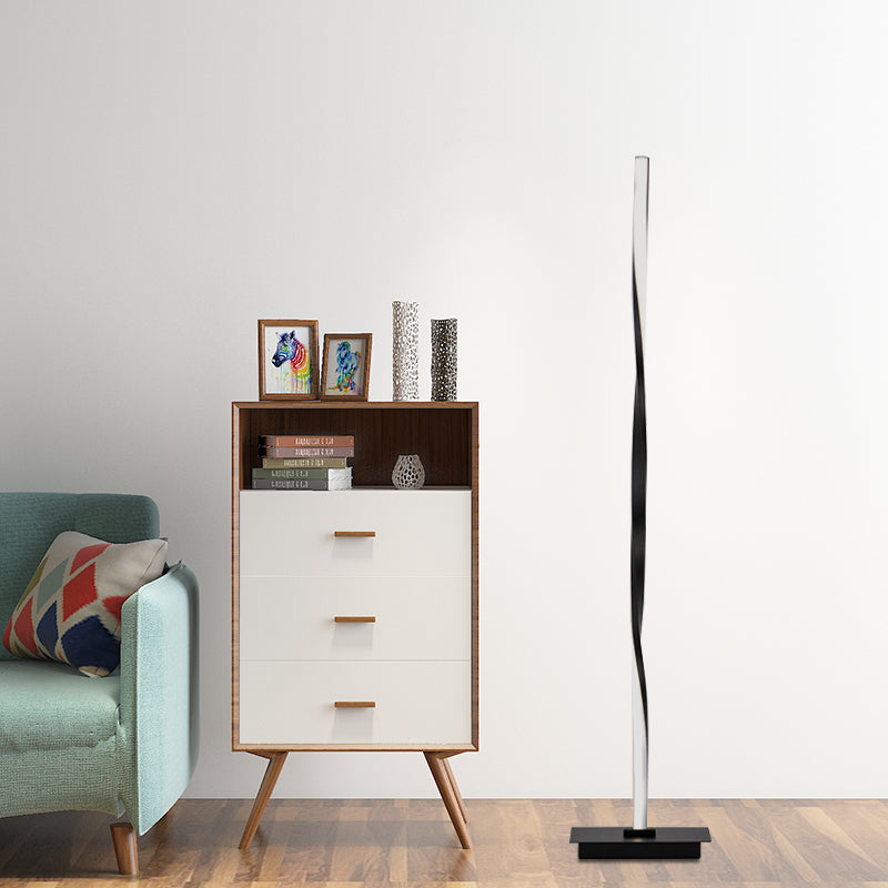 Minimalist Metallic Spiral Line Floor Reading Lamp - Black/Silver Led Stand Up Lighting In