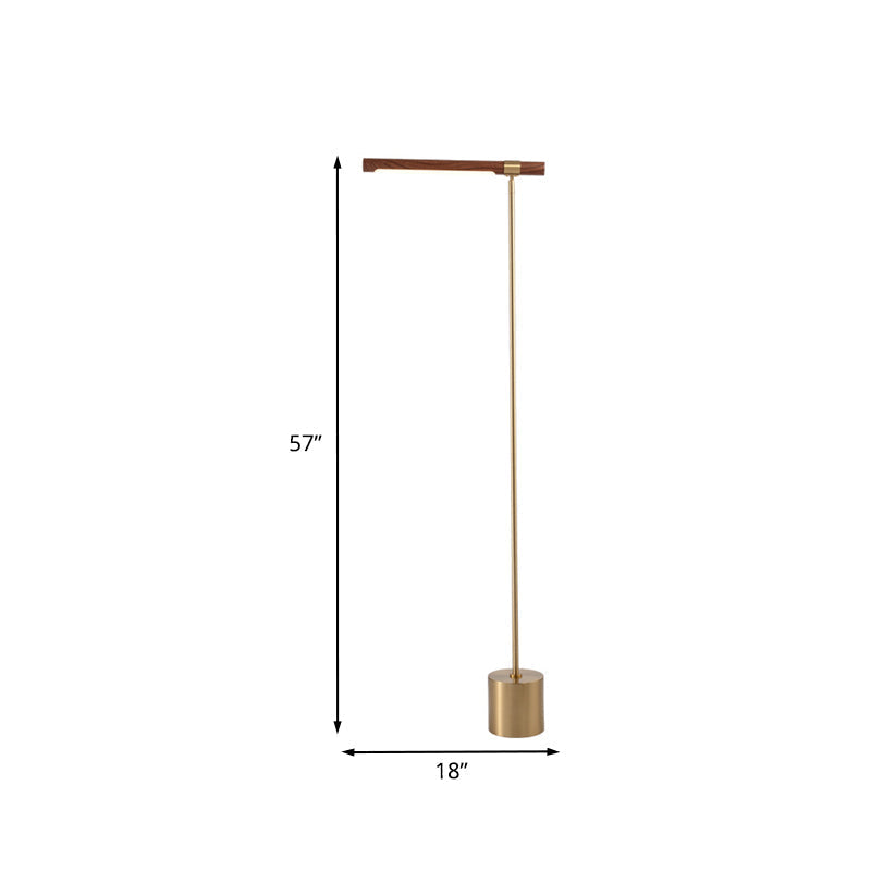 Modern Right Angle Metal Floor Lamp With Gold Finish Wood Shade | White/Warm Lighting For Bedroom